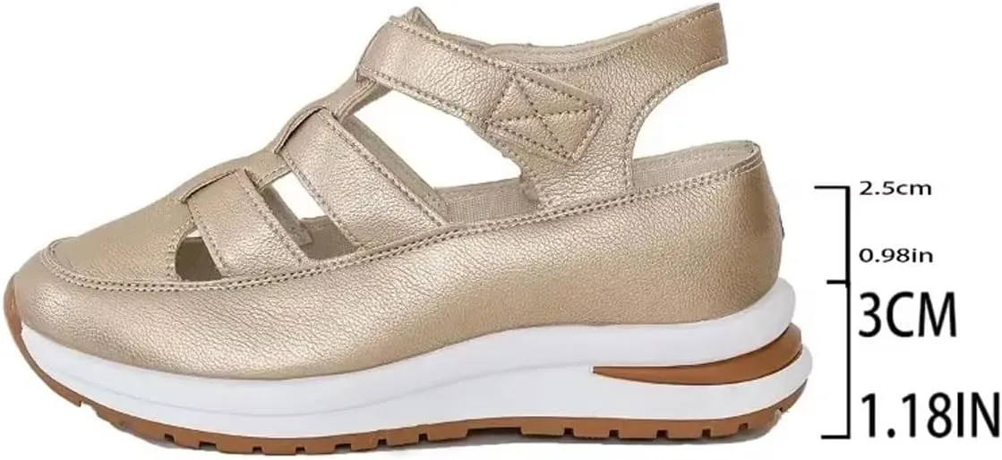 2025 New Bootara Women'S Plus Size Hollow-Out Casual Sandals,Closed Toe Platform Sandals Height-Boosting Thick Sole