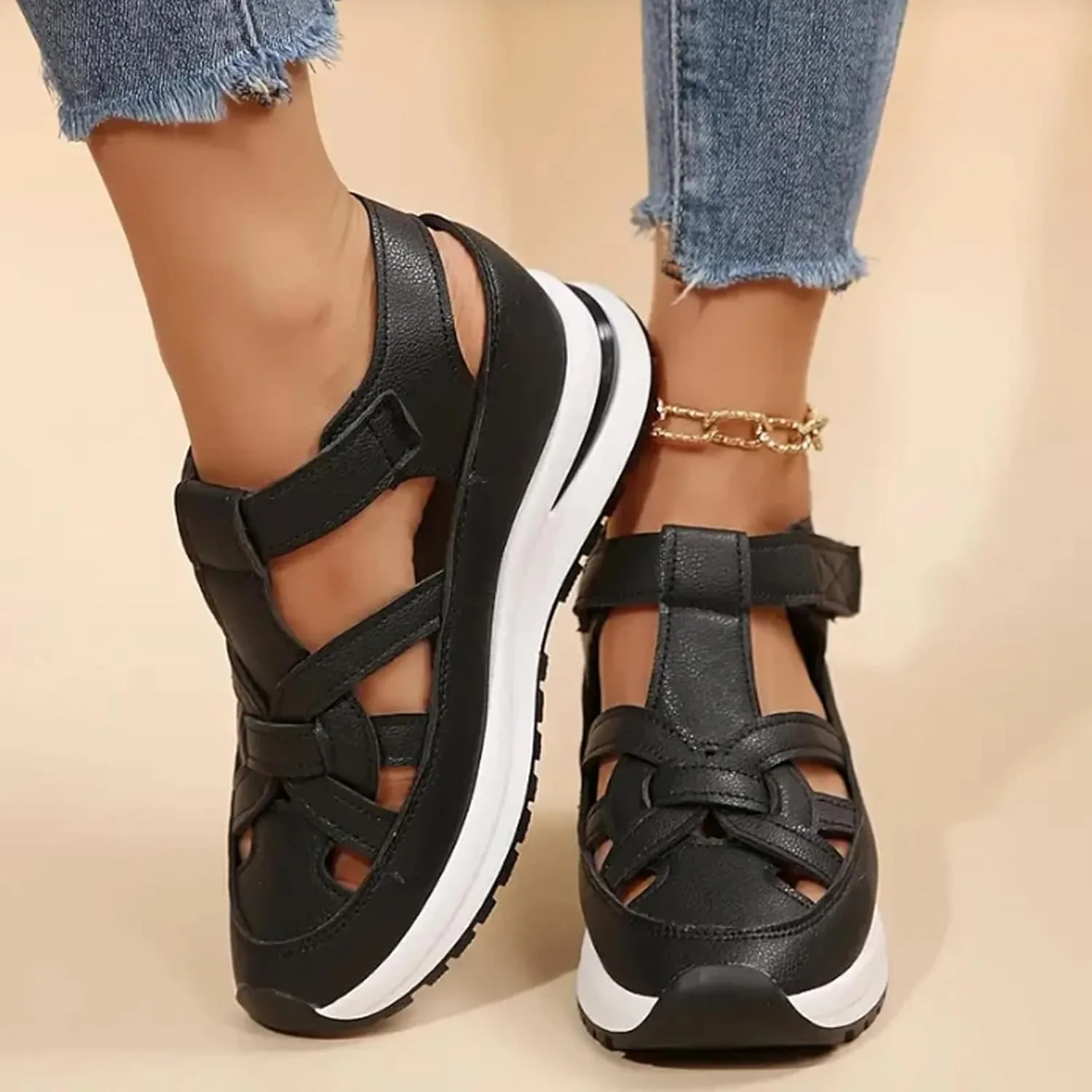 Bomre Shoes, Aveta Orthopedic Sandals, Women's Plus Size Hollow-Out Casual Sandals, Closed Toe Wedge Sandal