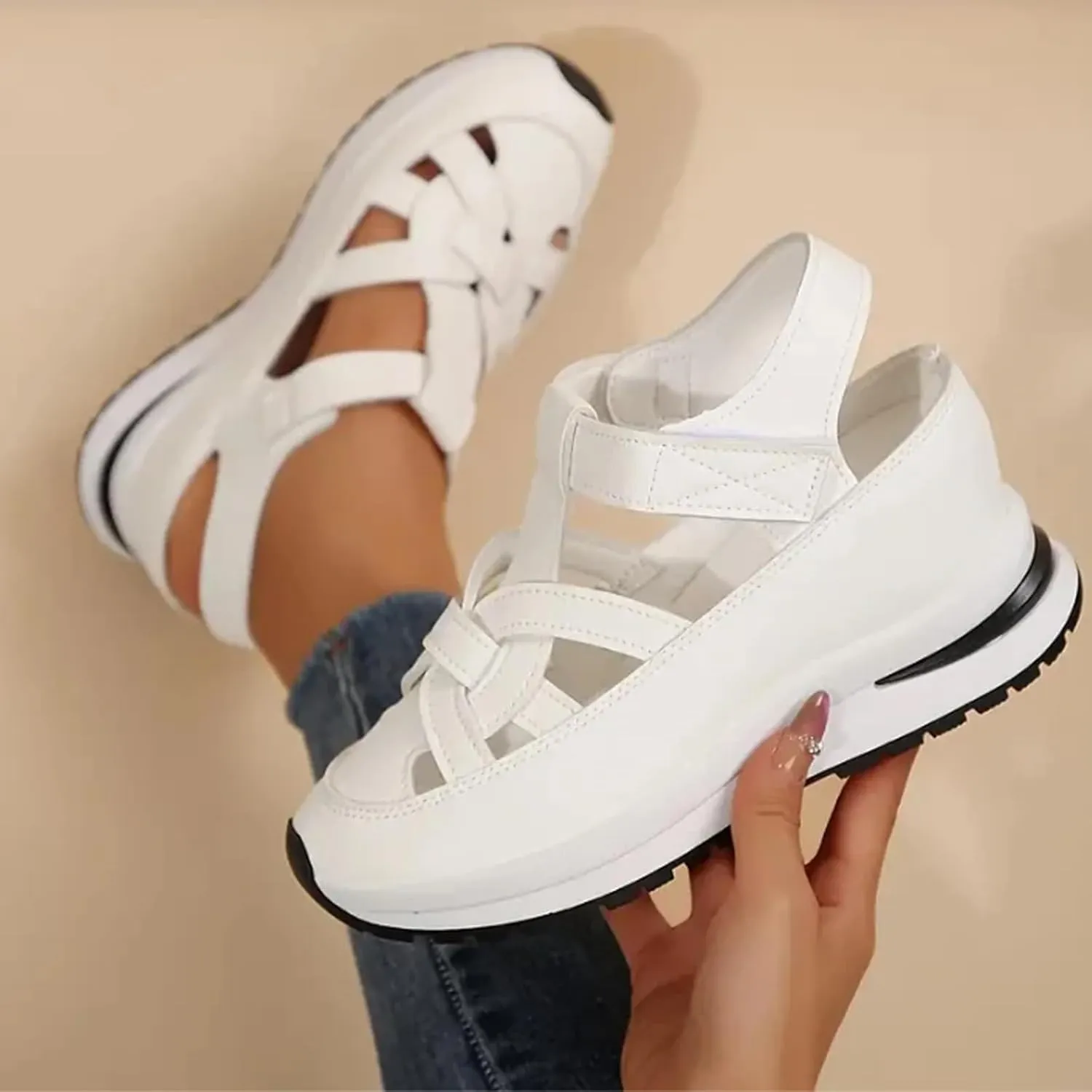 Bomre Shoes, Aveta Orthopedic Sandals, Women's Plus Size Hollow-Out Casual Sandals, Closed Toe Wedge Sandal
