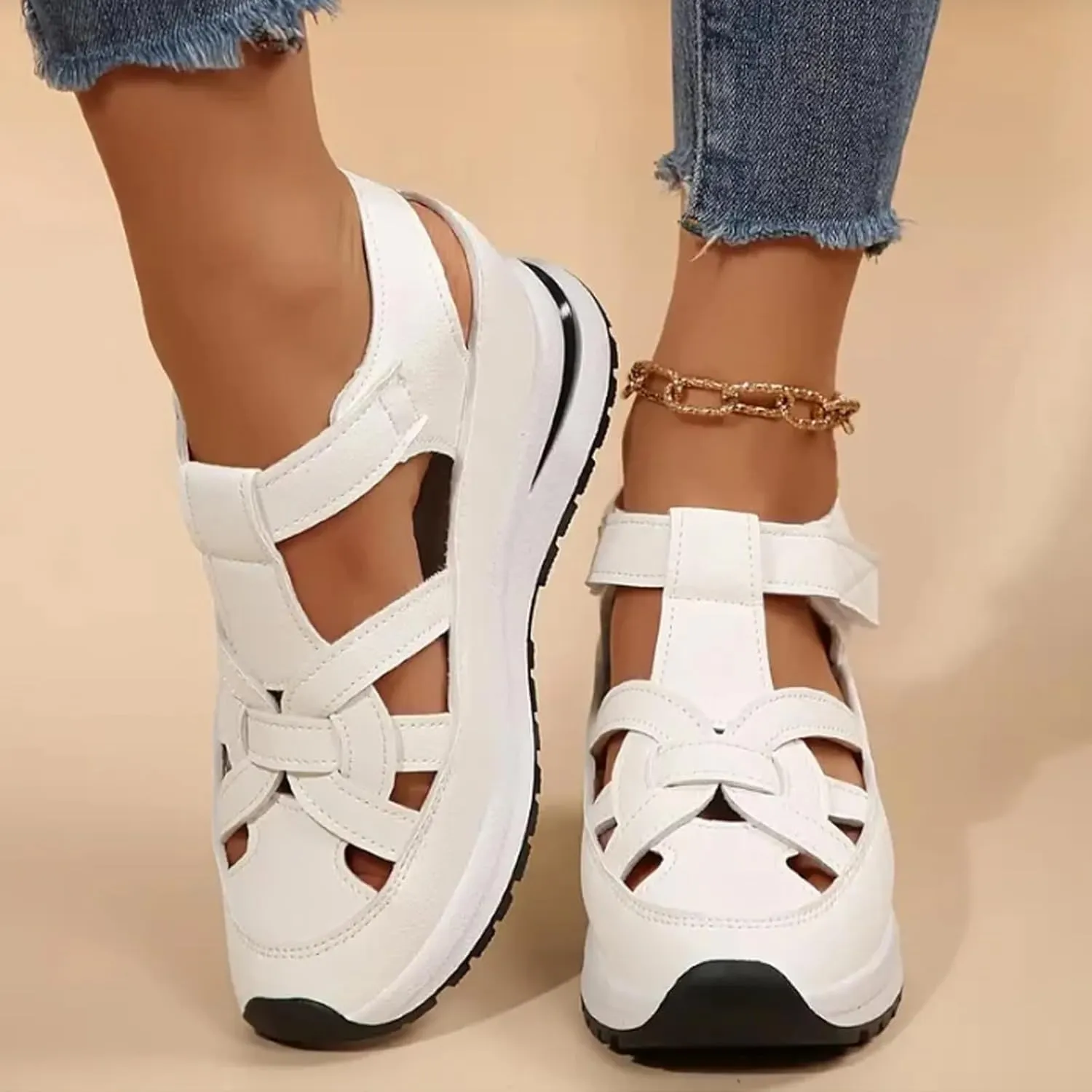 Bomre Shoes, Aveta Orthopedic Sandals, Women's Plus Size Hollow-Out Casual Sandals, Closed Toe Wedge Sandal