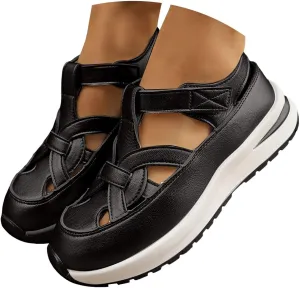 Bootara Women'S Plus Size Hollow-Out Casual Sandals, Closed Toe Platform Sandals Height-Boosting Thick Sole