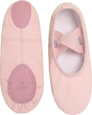 Dance Shoes for Girls PU Leather Ballet Flats Ballerina Slippers with Elastic Laces