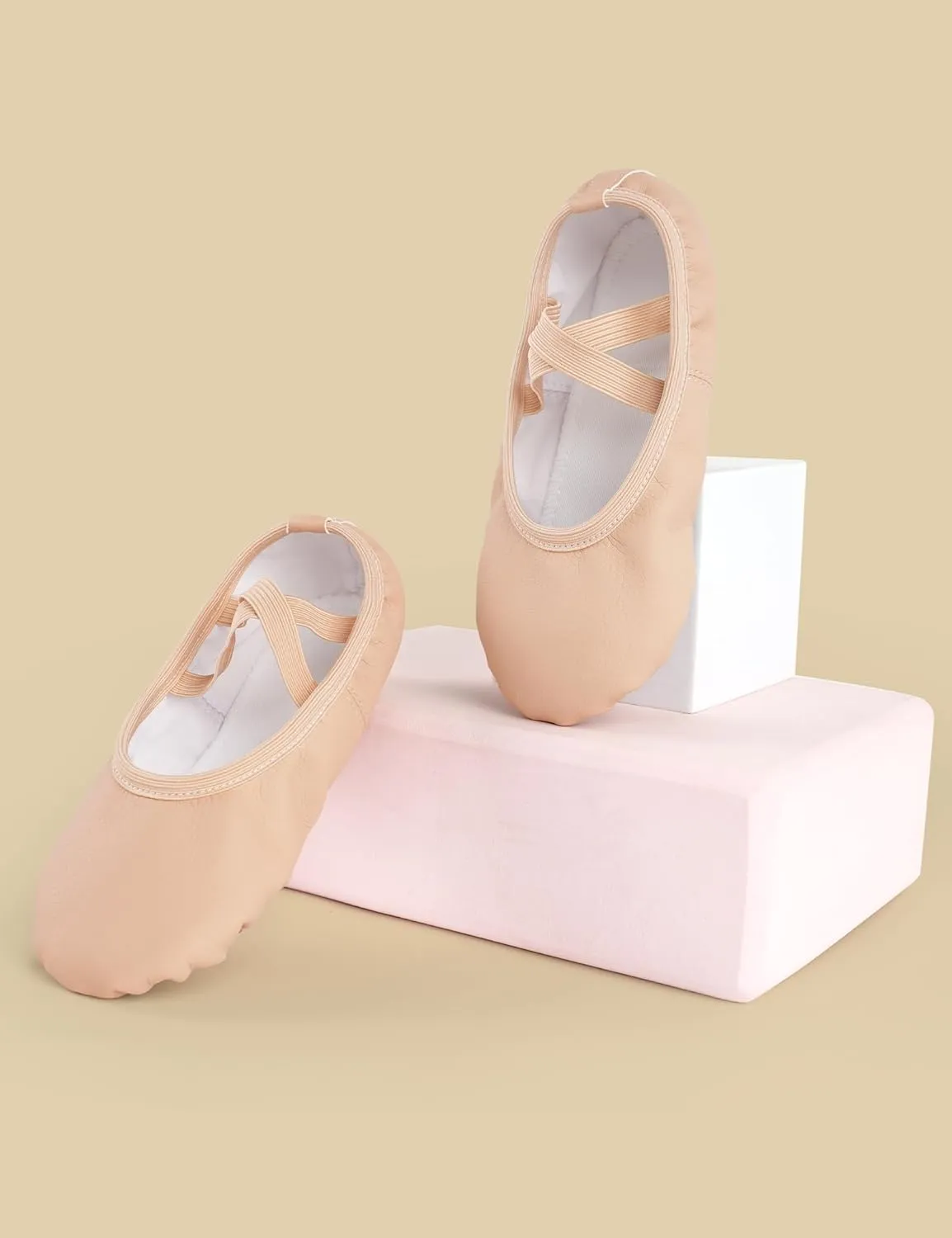 Dance Shoes for Girls PU Leather Ballet Flats Ballerina Slippers with Elastic Laces