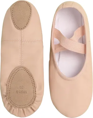 Dance Shoes for Girls PU Leather Ballet Flats Ballerina Slippers with Elastic Laces