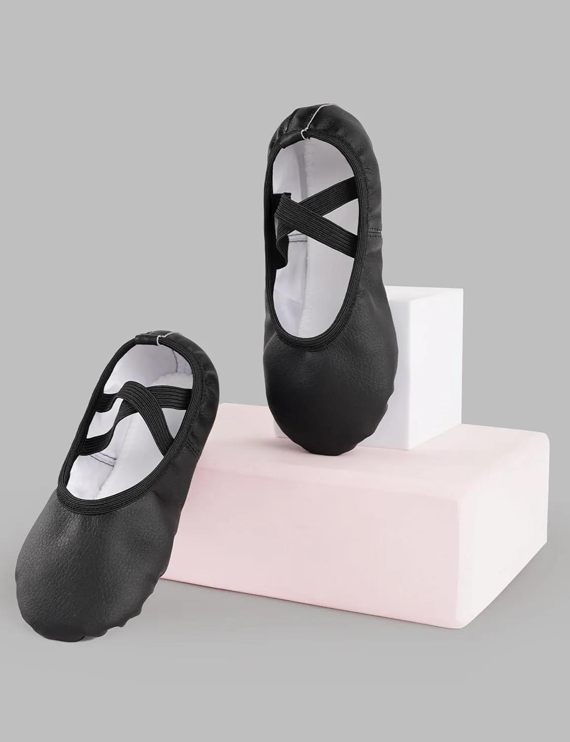 Dance Shoes for Girls PU Leather Ballet Flats Ballerina Slippers with Elastic Laces