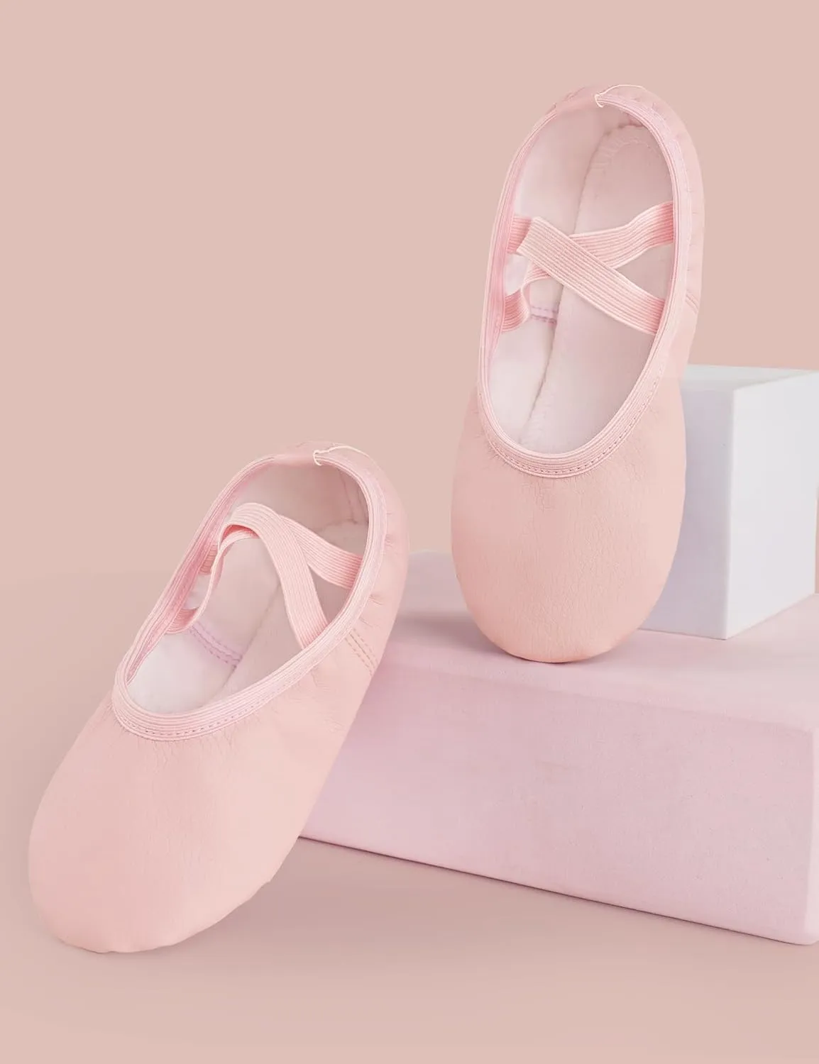 Dance Shoes for Girls PU Leather Ballet Flats Ballerina Slippers with Elastic Laces