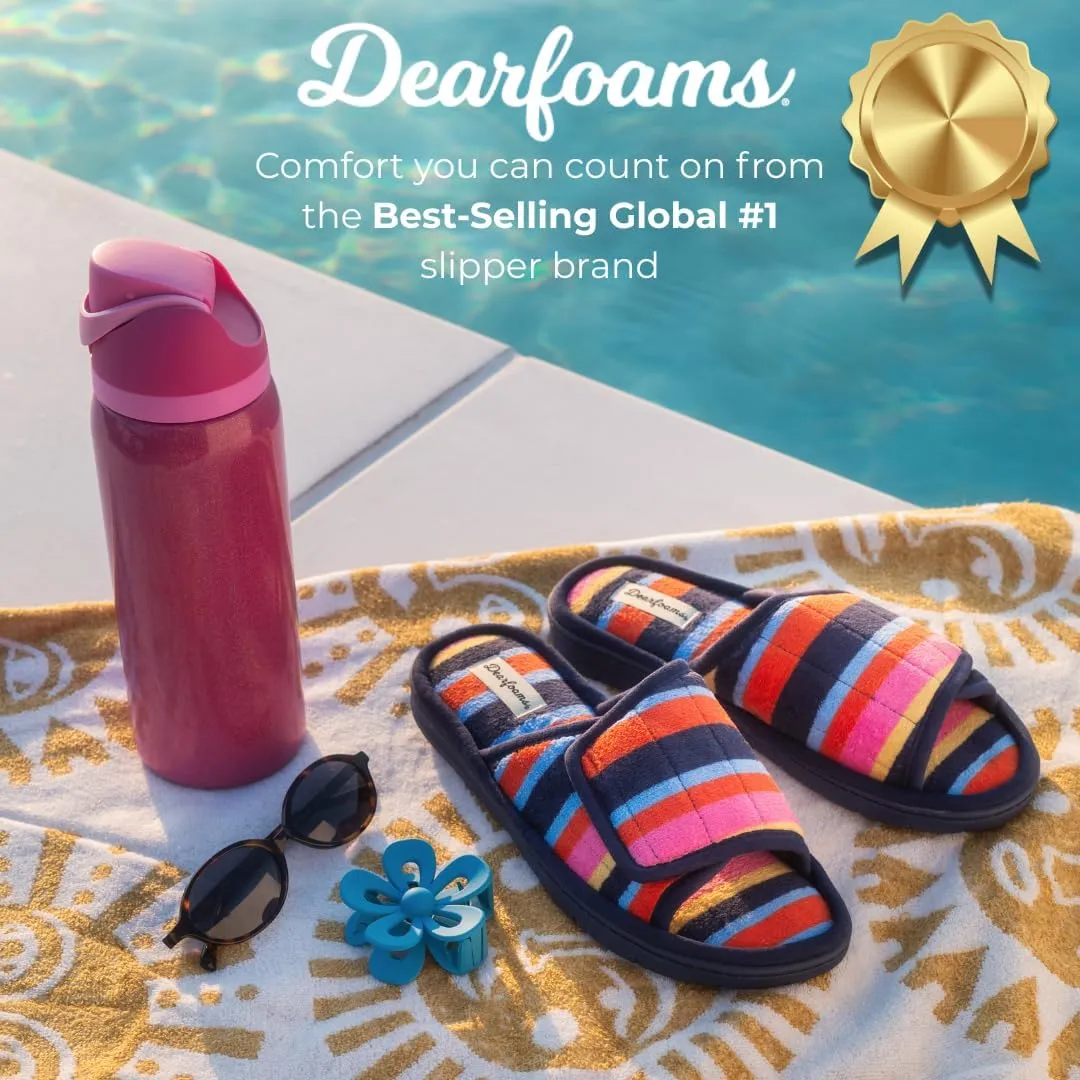 Dearfoams Women's Adjustable Indoor/Outdoor Machine Washable Memory Foam Slide
