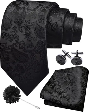 GUSLESON 3.15"??8cm?? Mens Paisley Tie and Lapel Pin Necktie Hankerchief Cufflinks Set for Men