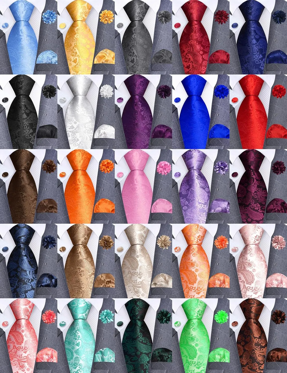 GUSLESON 3.15"??8cm?? Mens Paisley Tie and Lapel Pin Necktie Hankerchief Cufflinks Set for Men