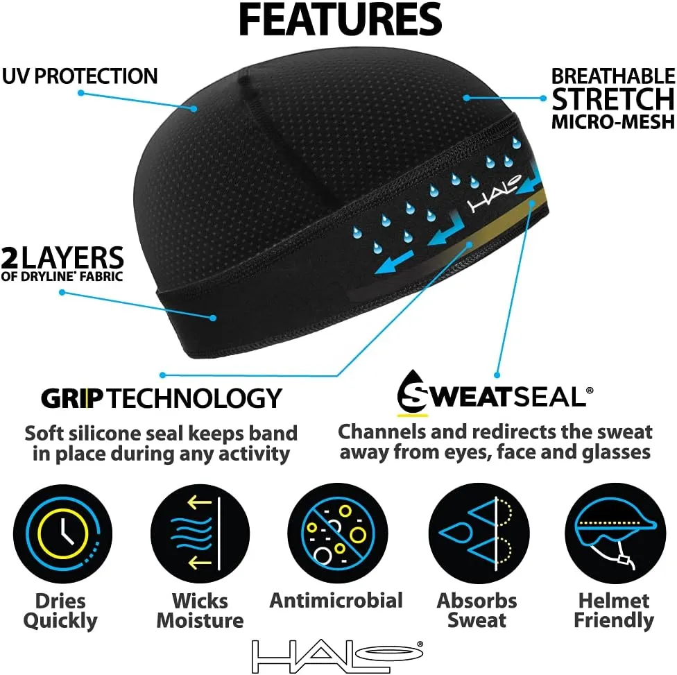 Halo Headband Skull Cap - The Ultimate Sweat Diverting, Absorbent, Lightweight, High Performance Skull Cap