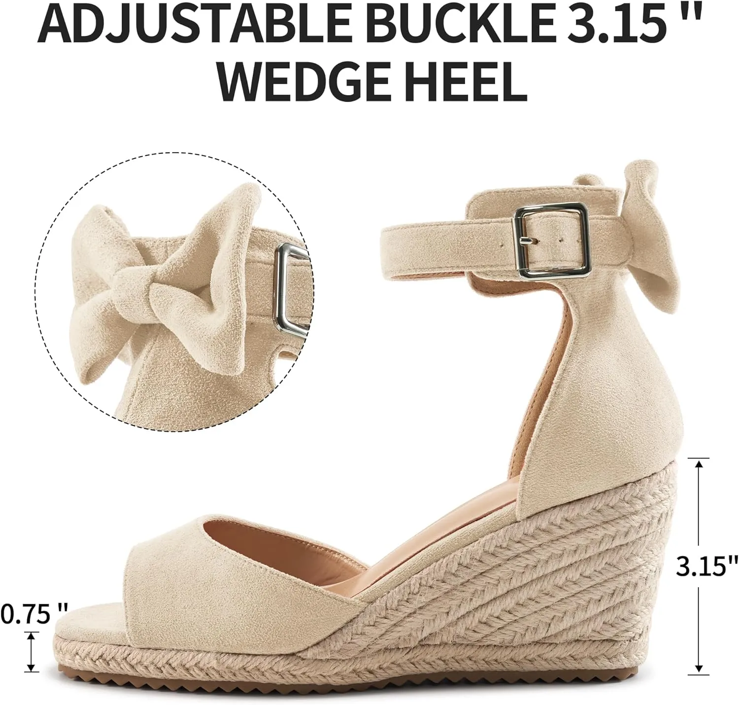 HARENCE Wedge Sandals for Women Shoes: Comfortable Espadrilles Platform Heels Ankle Strap Open Toe Buckle Dressy Summer Sandal
