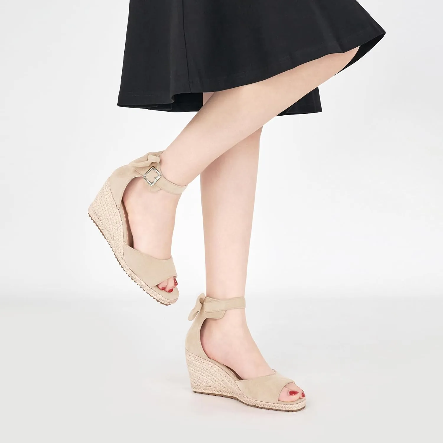 HARENCE Wedge Sandals for Women Shoes: Comfortable Espadrilles Platform Heels Ankle Strap Open Toe Buckle Dressy Summer Sandal