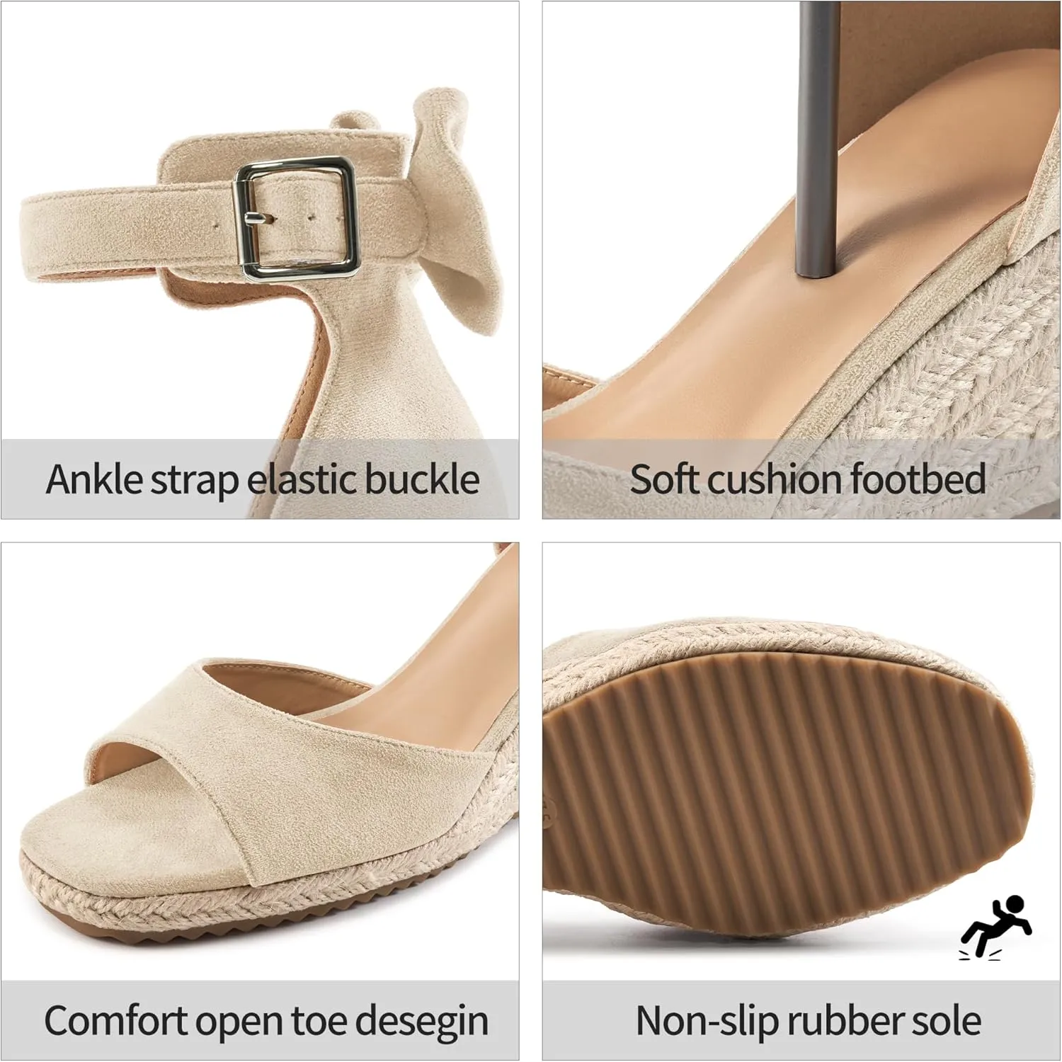 HARENCE Wedge Sandals for Women Shoes: Comfortable Espadrilles Platform Heels Ankle Strap Open Toe Buckle Dressy Summer Sandal