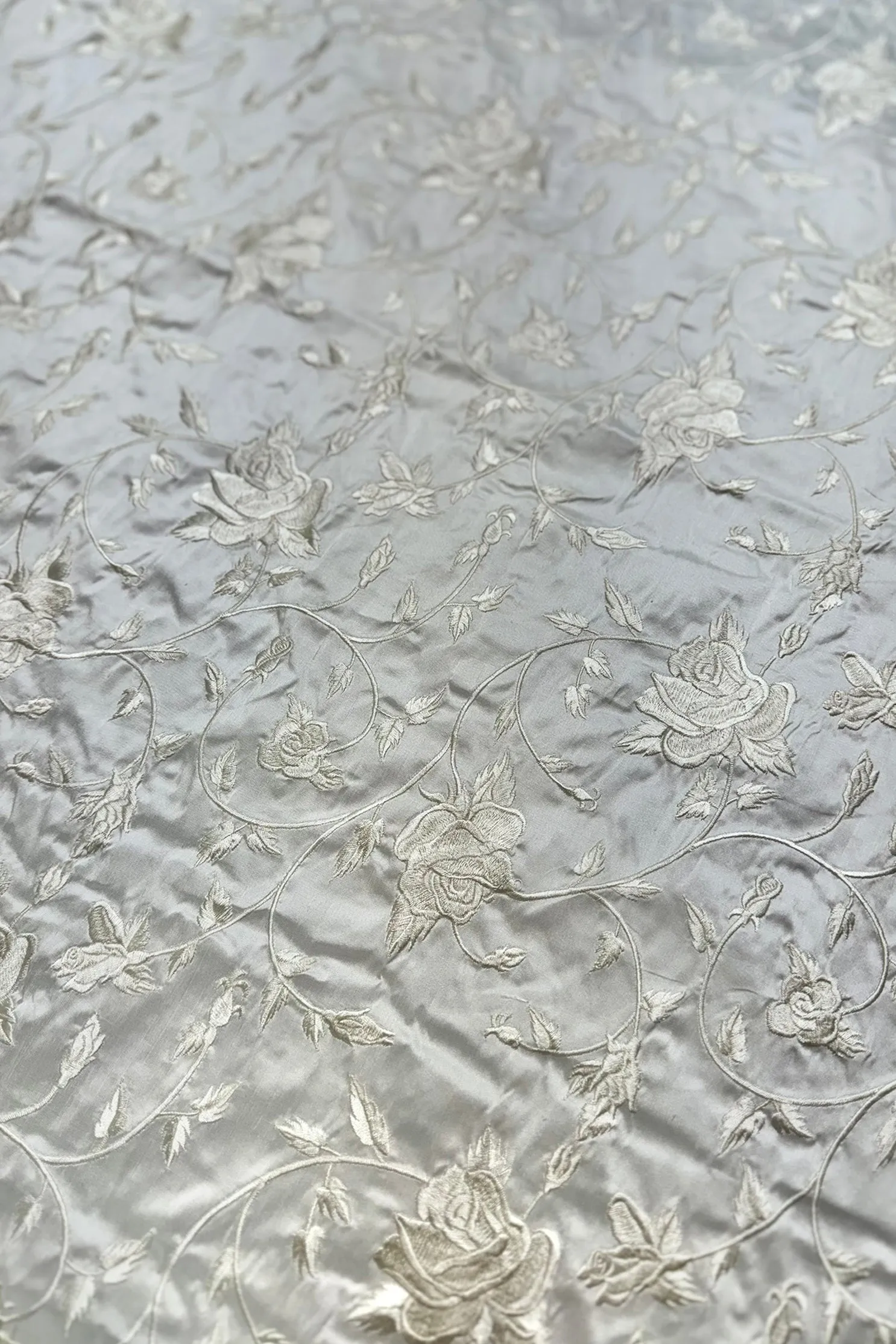 Ivory Embroidered Dupioni Silk MED-209/01