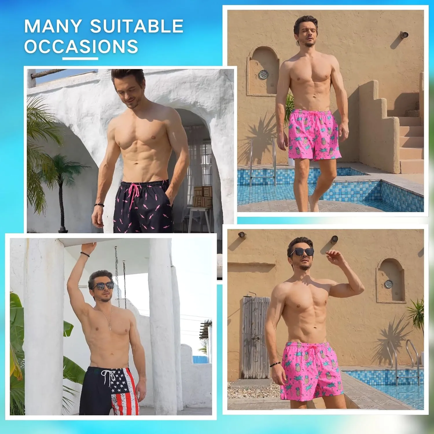 Keevoom Mens Swim Trunks Compression Liner Swim Shorts Quick Dry Swimwear Swimsuit Bathing Suits Board Shorts with Pockets