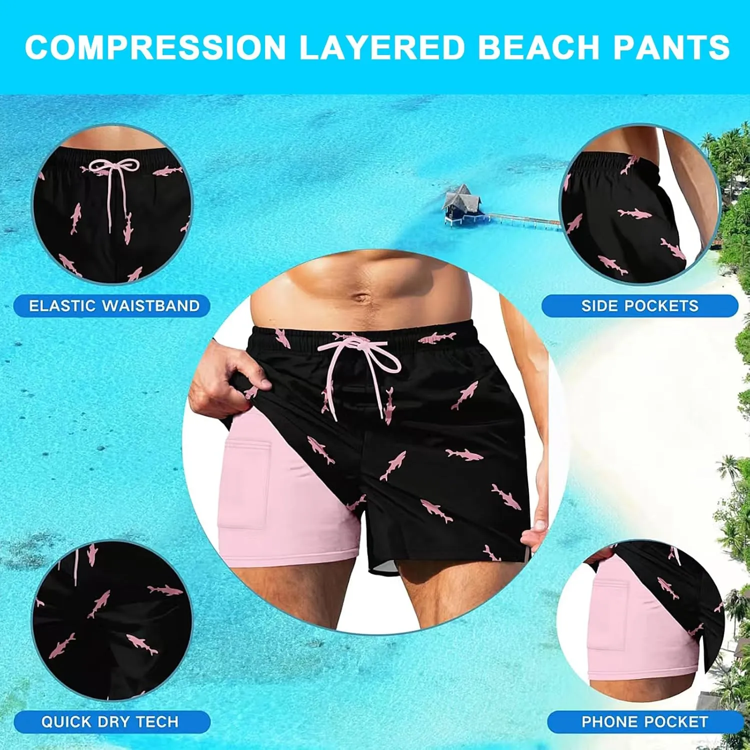 Keevoom Mens Swim Trunks Compression Liner Swim Shorts Quick Dry Swimwear Swimsuit Bathing Suits Board Shorts with Pockets