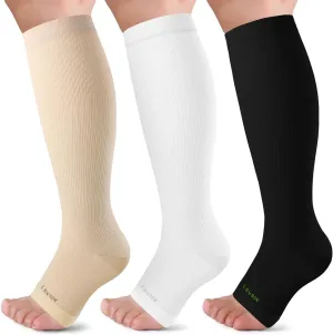 LEVSOX Open Toe Compression Socks for Women & Men 20-30mmHg Toeless Sock Knee High Support Stockings for Circulation Nurses Pregnant Travel