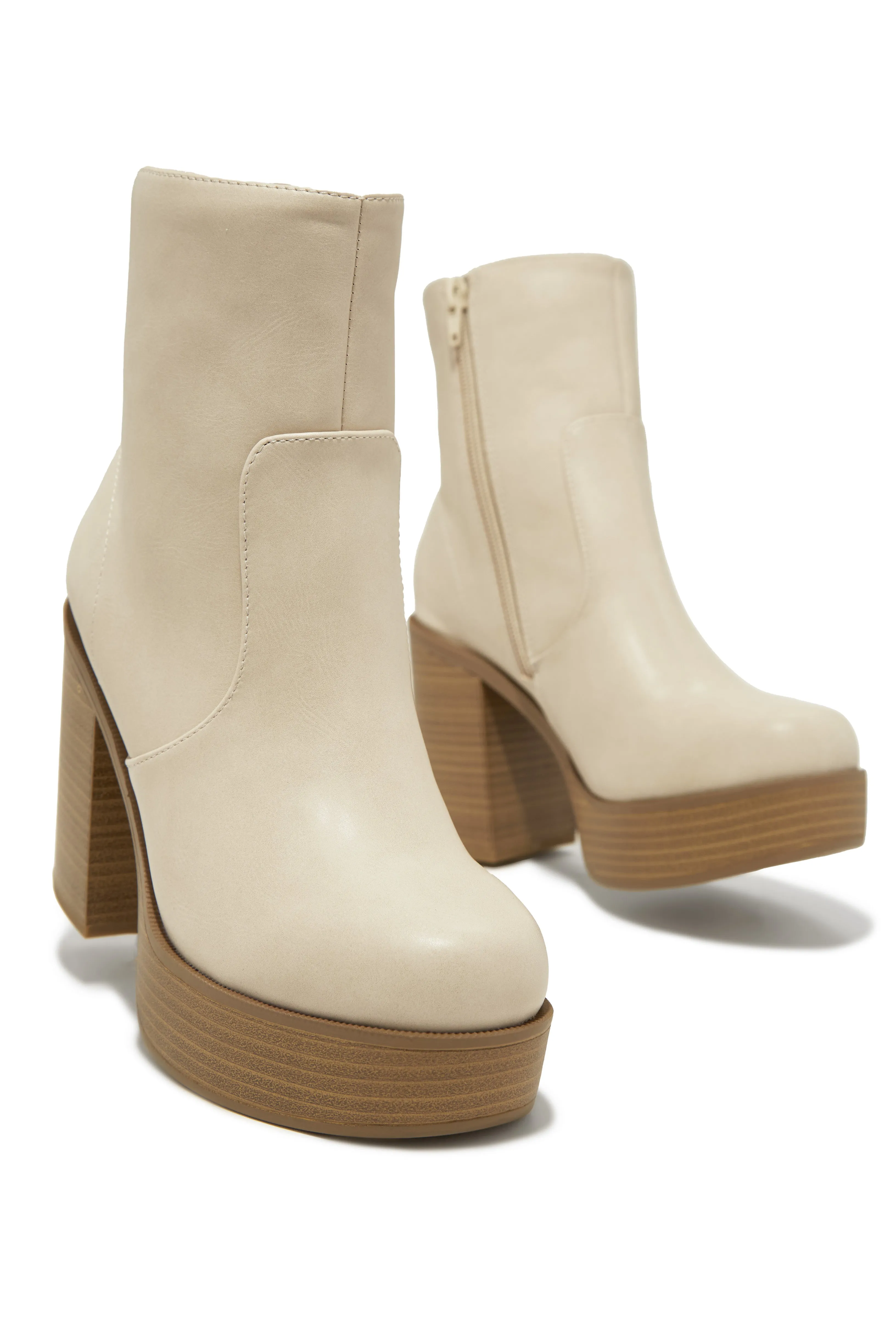 Marianna Block Heel Ankle Boots - Bone