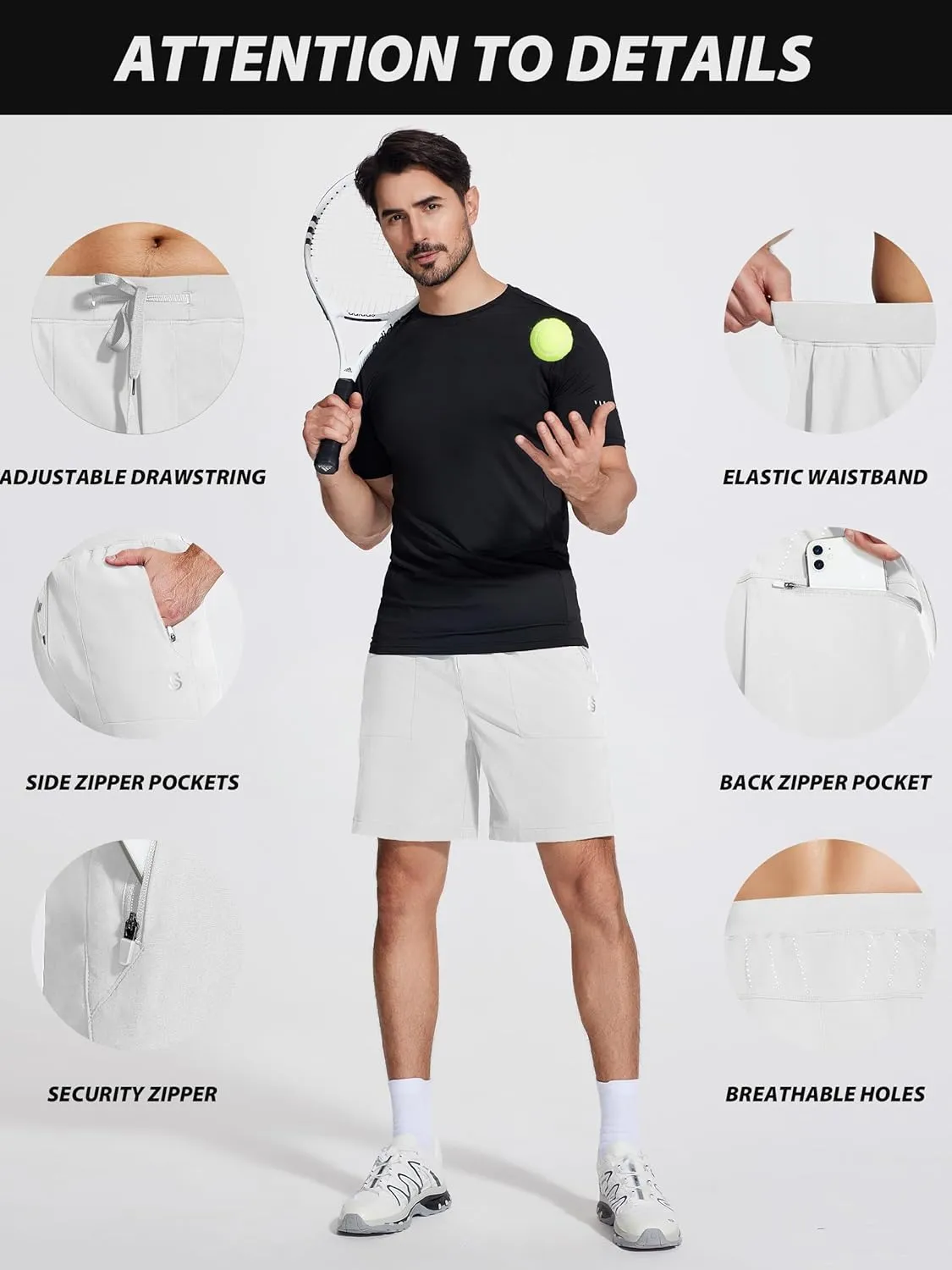 Mens Athletic Workout Gym Shorts 7 Inch Inseam Running Sweat Sport Shorts for Men with Zipper Pockets