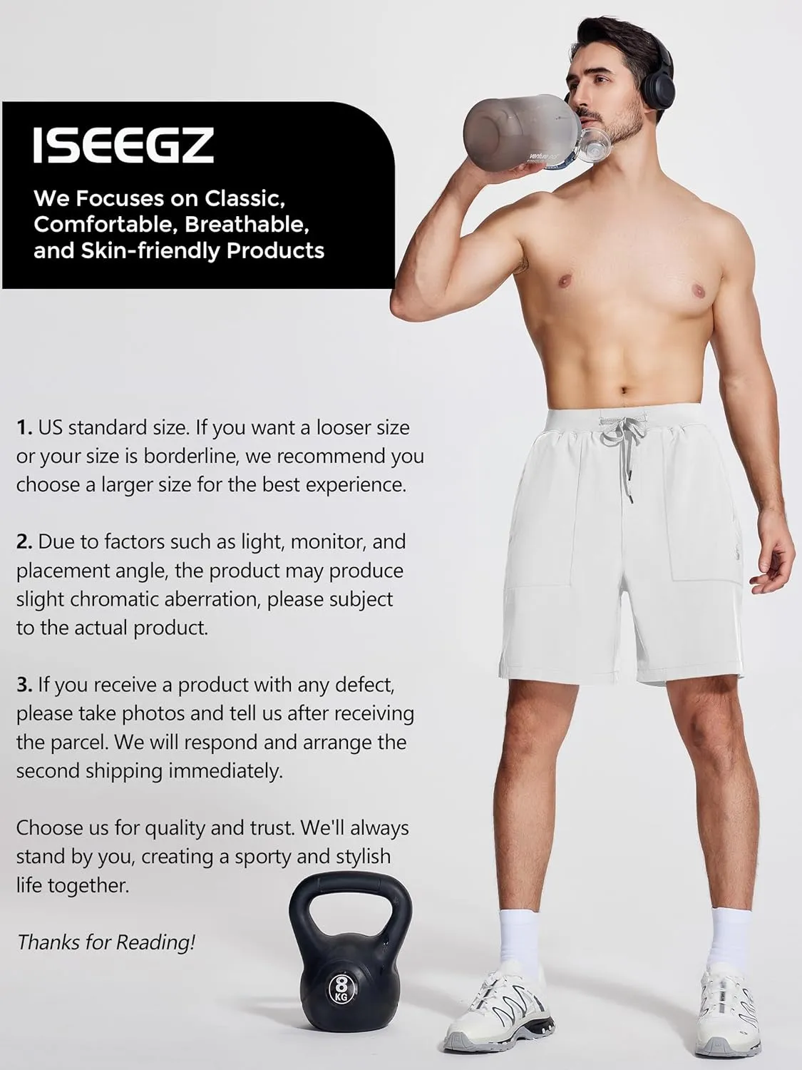 Mens Athletic Workout Gym Shorts 7 Inch Inseam Running Sweat Sport Shorts for Men with Zipper Pockets