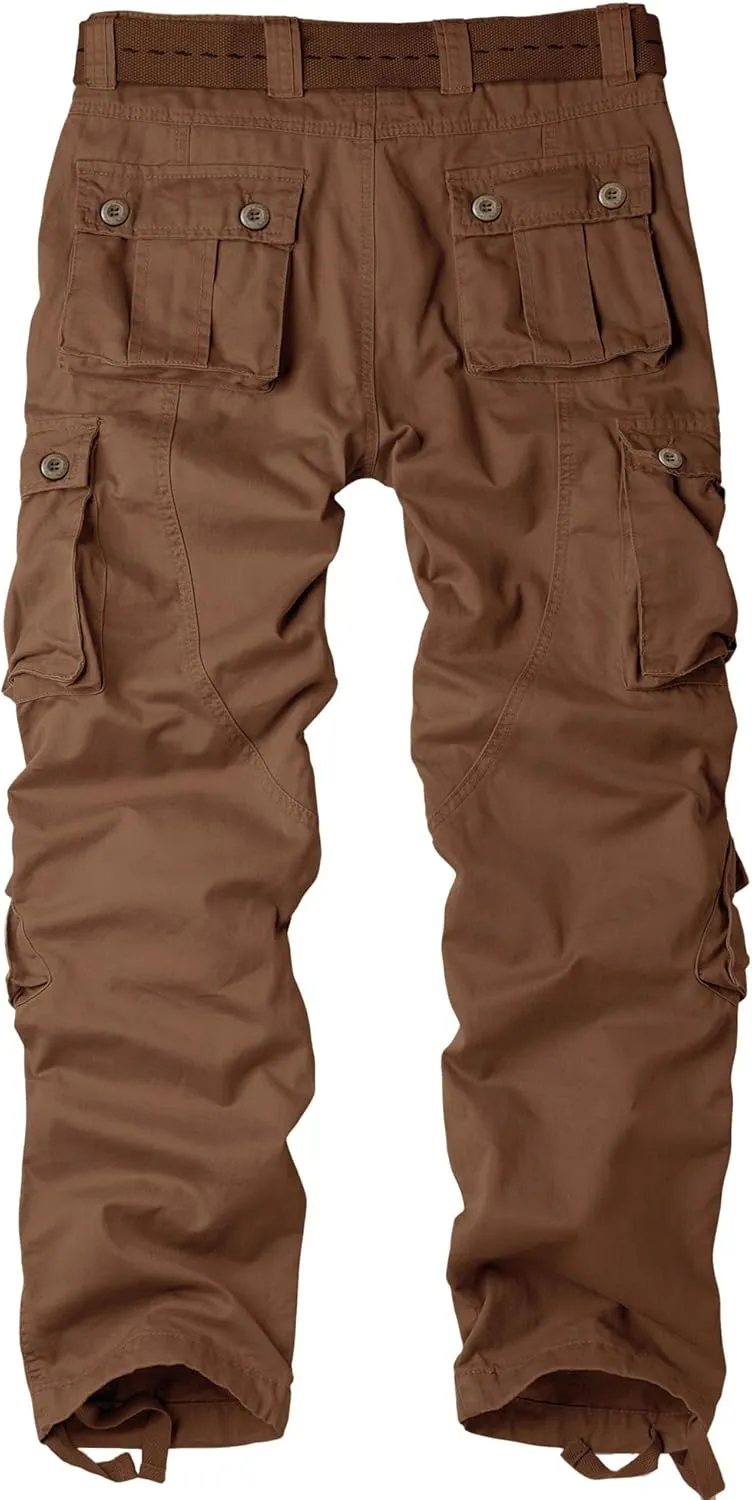 Men's Camo BDU Cargo Tactical Ripstop Casual Lightweight Baggy Combat 100% Cotton Pants with 8 Pockets(No Belt)
