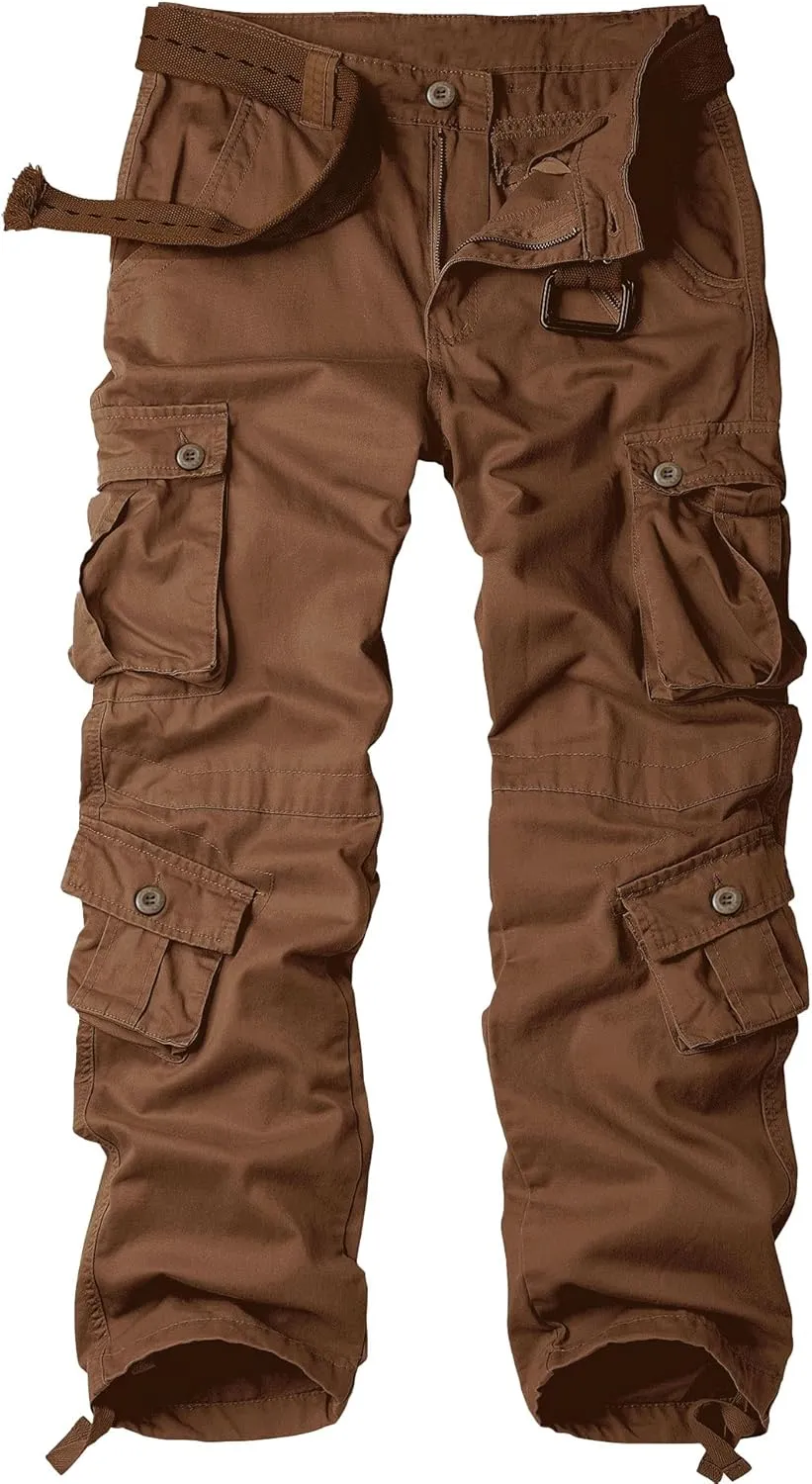 Men's Camo BDU Cargo Tactical Ripstop Casual Lightweight Baggy Combat 100% Cotton Pants with 8 Pockets(No Belt)