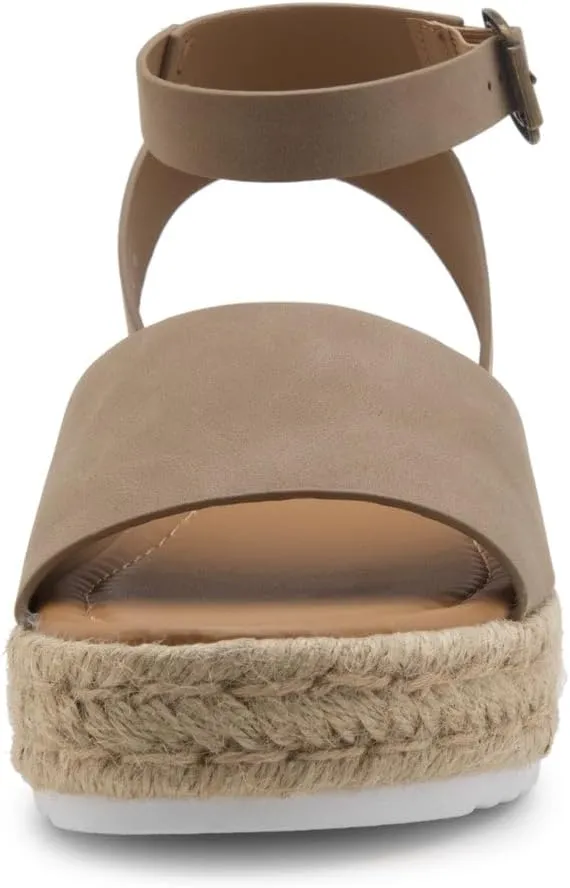Shoe Land Legossa Womens Platform Sandals Ankle Strap Espadrilles Comfortable Open Toe Flatform Wedge Casual Sandal Black White Tan Platform Sandals for Summer