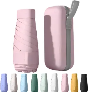 UPF50  Mini Travel Umbrella 15cm ?C Windproof Compact Parasol with Zippered Case (225g for Hiking/Pocket), UV Protection & Multi-Functional Key Holder