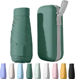 UPF50  Mini Travel Umbrella 15cm ?C Windproof Compact Parasol with Zippered Case (225g for Hiking/Pocket), UV Protection & Multi-Functional Key Holder