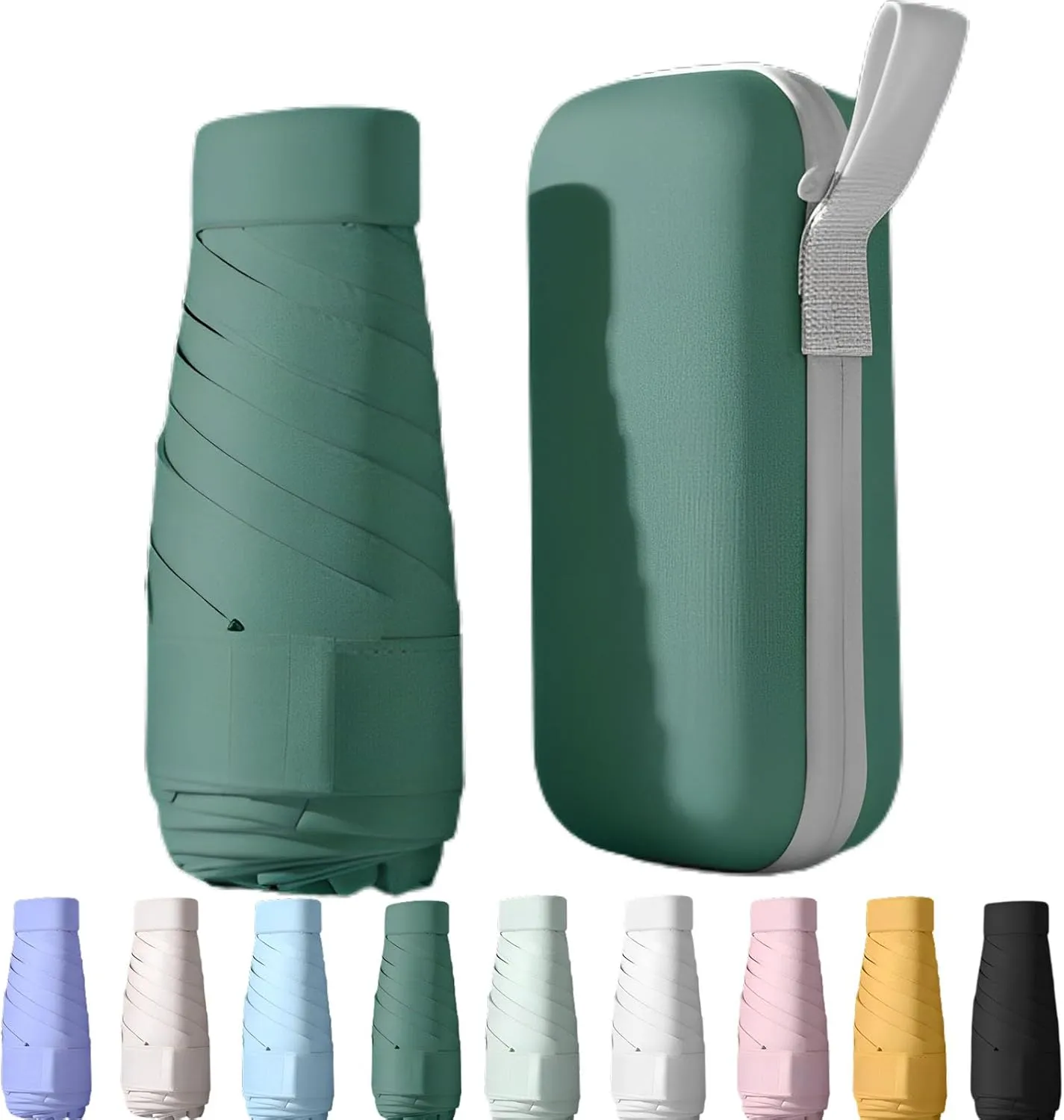 UPF50  Mini Travel Umbrella 15cm ?C Windproof Compact Parasol with Zippered Case (225g for Hiking/Pocket), UV Protection & Multi-Functional Key Holder