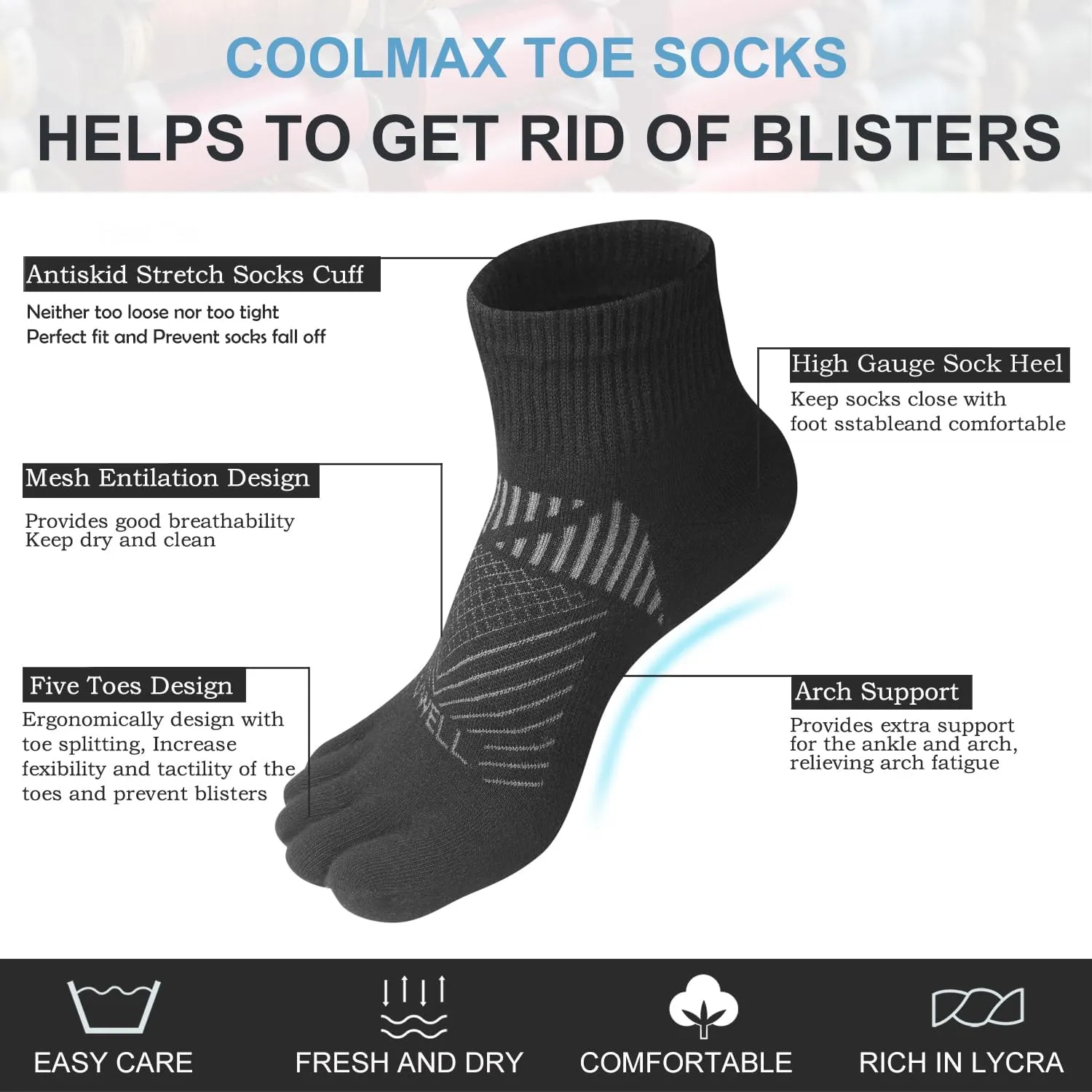 VWELL Toe Socks for Men and Women COOLMAX Five Finger Socks Athletic Running Socks Quarter Ankle Toe Socks (3Pairs)