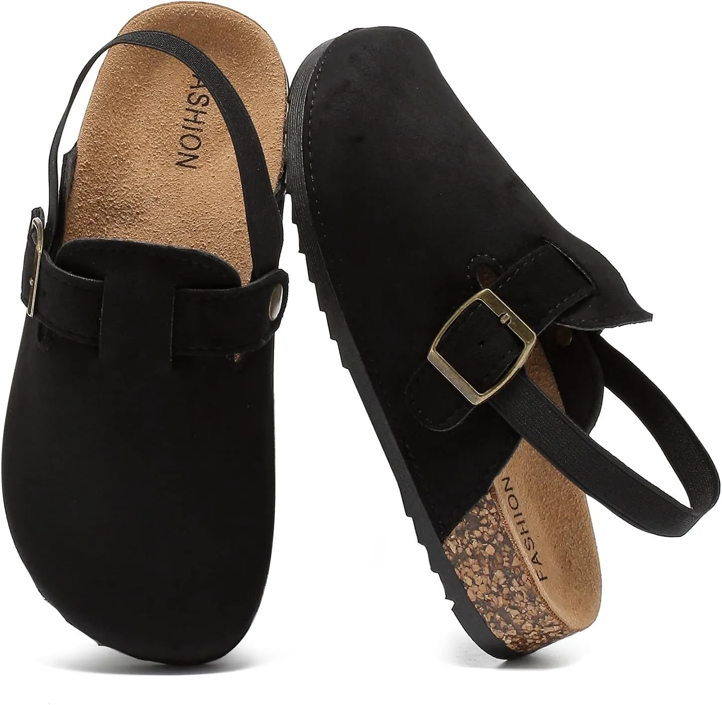 XTJSCBDSH Kids Suede Clogs for Boys and Girls Toddler Cork Footbed Sandals Mules, Potato Shoes with Adjustable Buckle, Slip-on Slippers Indoor Outdoor