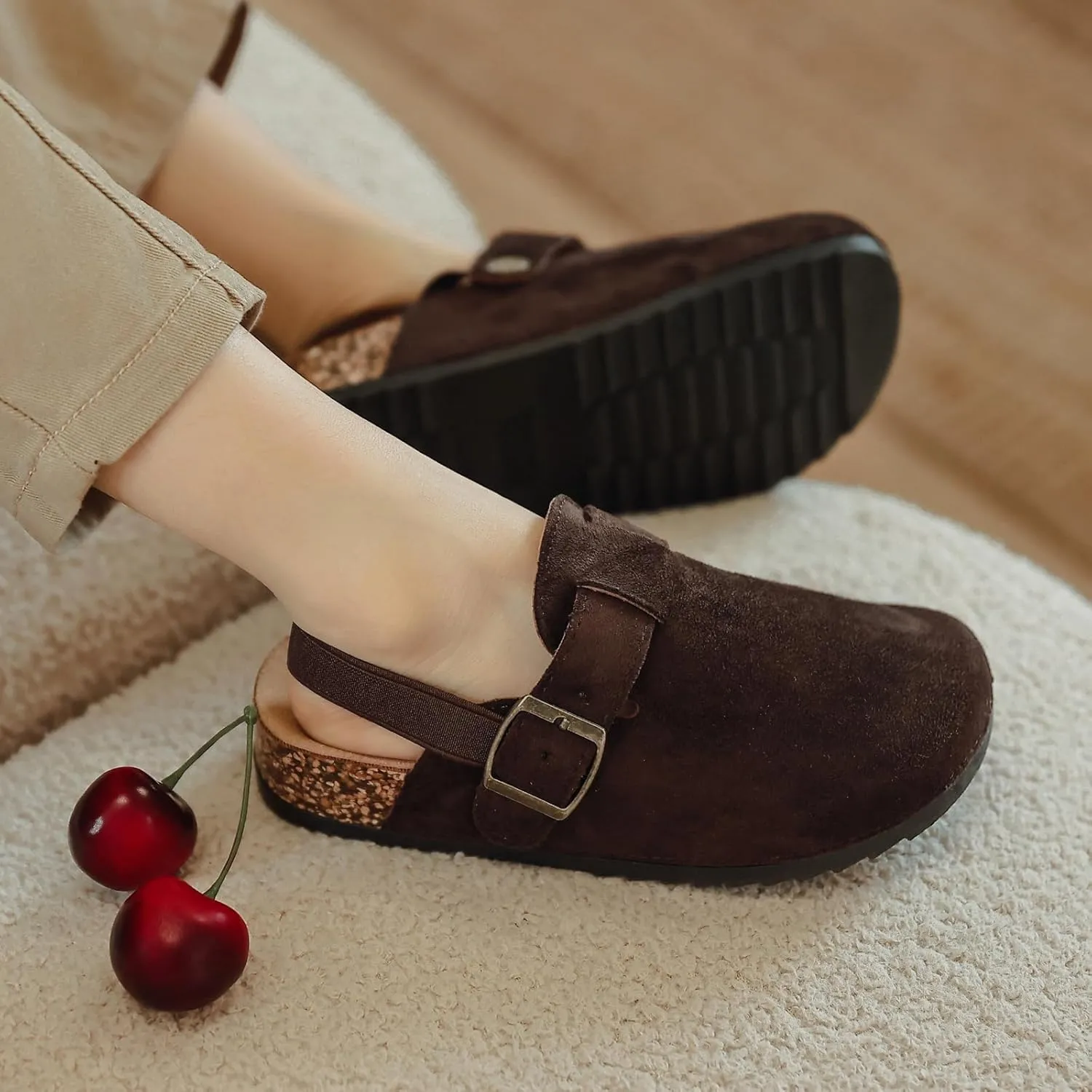 XTJSCBDSH Kids Suede Clogs for Boys and Girls Toddler Cork Footbed Sandals Mules, Potato Shoes with Adjustable Buckle, Slip-on Slippers Indoor Outdoor