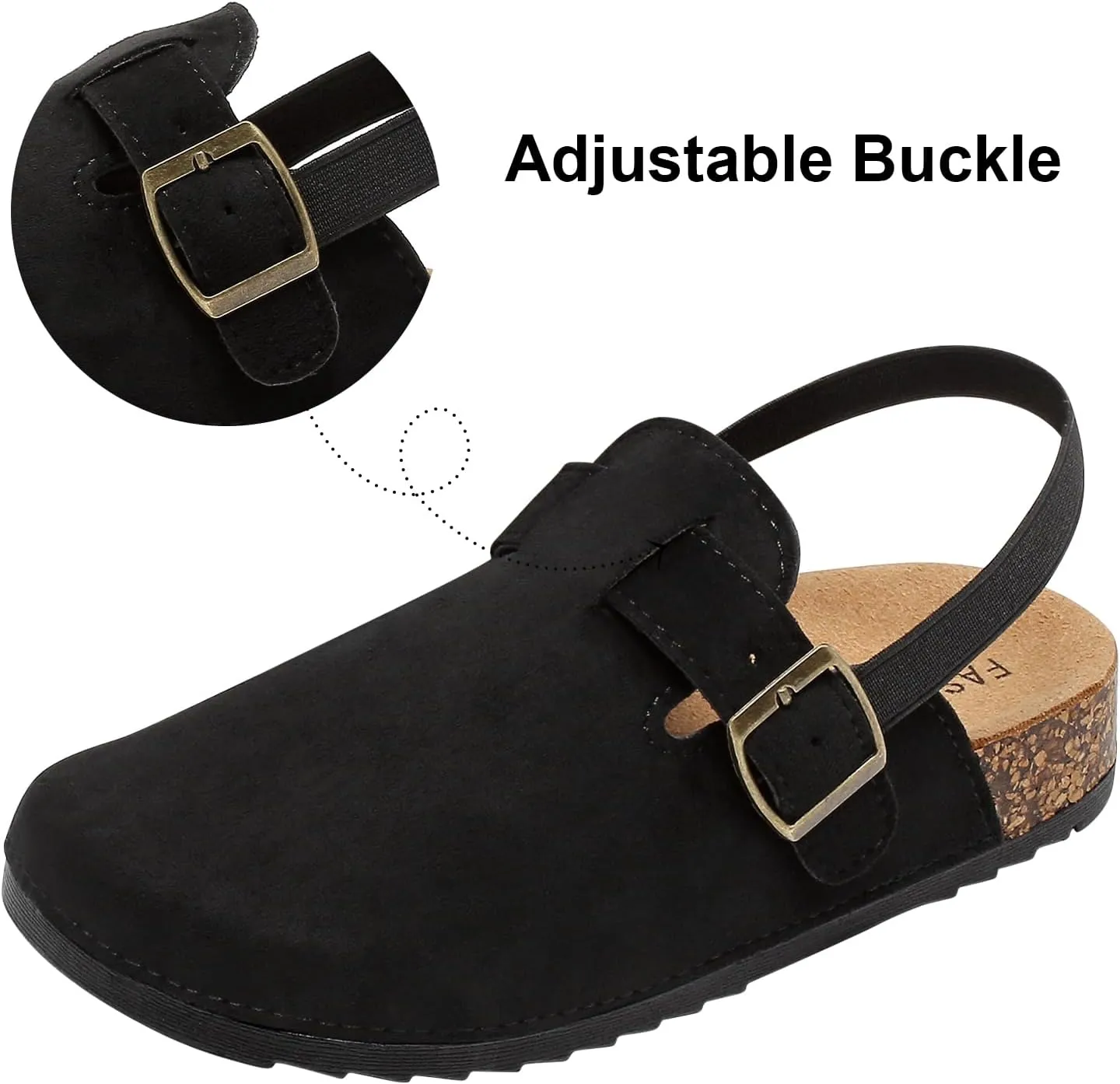XTJSCBDSH Kids Suede Clogs for Boys and Girls Toddler Cork Footbed Sandals Mules, Potato Shoes with Adjustable Buckle, Slip-on Slippers Indoor Outdoor