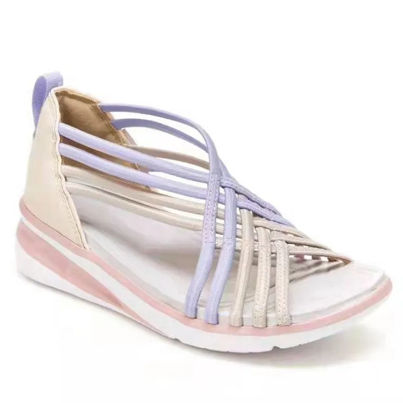 Yeknu Women Sandals Summer Sandals Casual Wedges Shoes For Women Soft Heels Chaussure Femme Mix Color Heel Shoes Summer Footwear