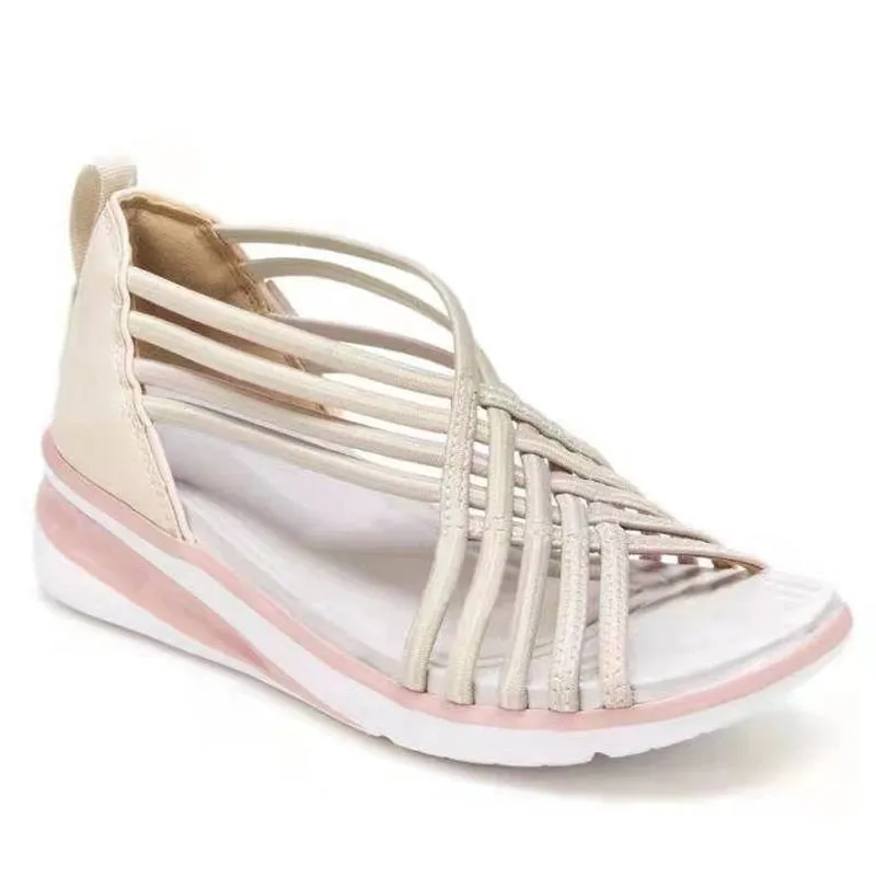 Yeknu Women Sandals Summer Sandals Casual Wedges Shoes For Women Soft Heels Chaussure Femme Mix Color Heel Shoes Summer Footwear