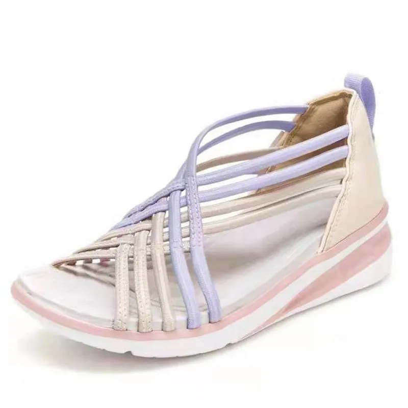 Yeknu Women Sandals Summer Sandals Casual Wedges Shoes For Women Soft Heels Chaussure Femme Mix Color Heel Shoes Summer Footwear